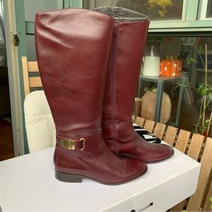 BNIB Nine West ‘Hailene’ Knee High Leather Riding Boot Dark Purple Size 9